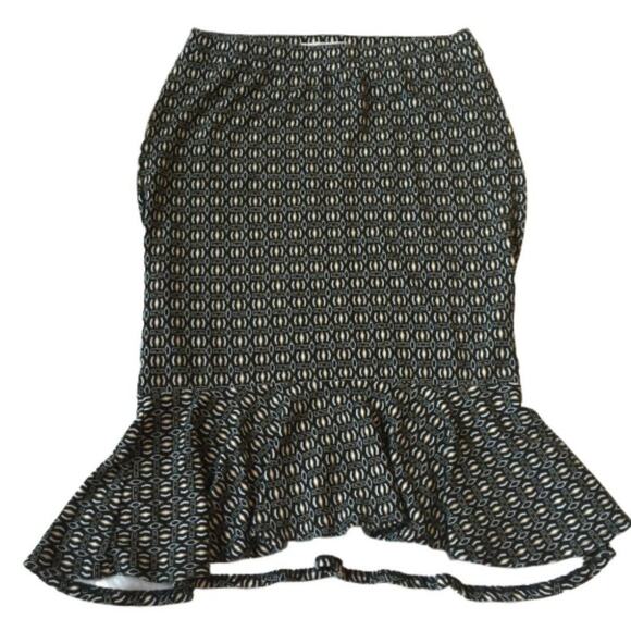 Cato Black White Ruffled Hem Boho Peasant Cottage Stretch Trumpet Skirt XS - Picture 1 of 6
